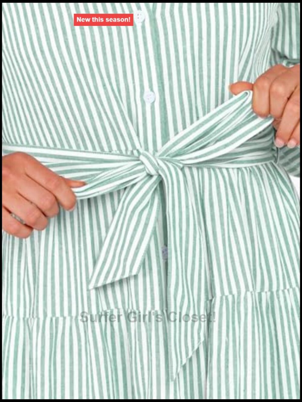 Women's Long Sleeve Striped Flowy Maxi Dress Button Down Ruffle Hem Tie Waist - Picture 6 of 7